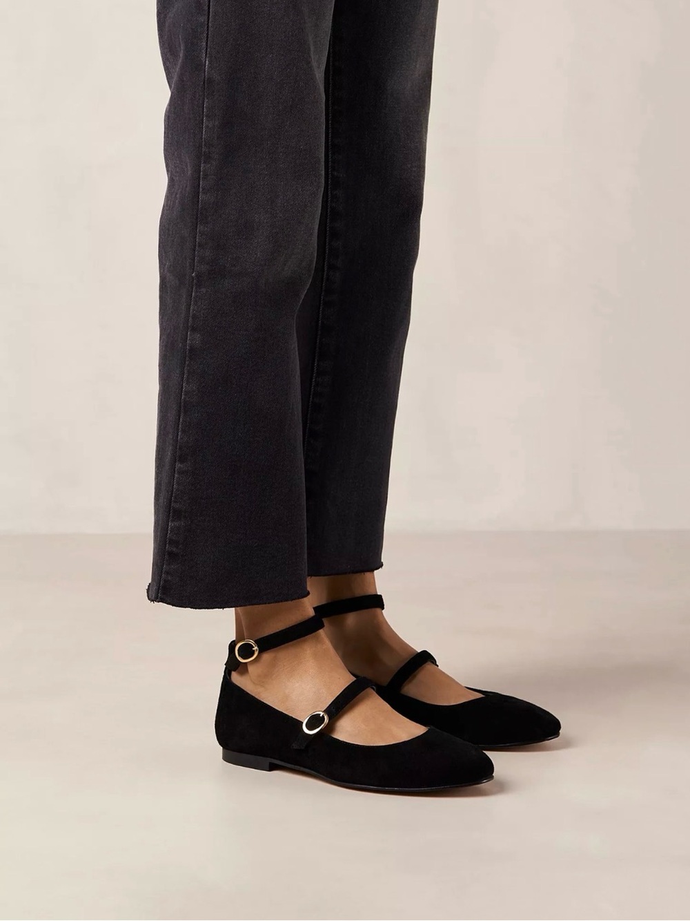 ALOHAS Evelyn Suede Black Leather Ballet Flats - Size 39